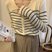 Women's Black And White Autumn Striped Sweater Top