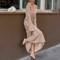 Off-shoulder Long-sleeve Low-rise One-piece Dress Set For Women