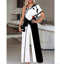 Women's Slimming Printed Fashion Color Contrast Jumpsuit