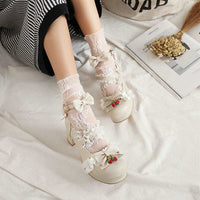 Fashion Thick Middle Heel Lace Bow