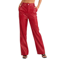 Women's Casual Loose-fit Leather Pants High Waist