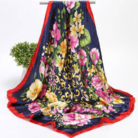 Spring And Autumn Women's Printed 90 Large Kerchief Artificial Silk Floral Scarf
