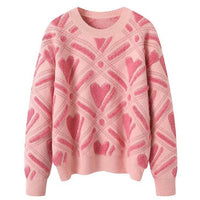 Womens Color-Block Heart-Shape Relaxed-Fit Crew-Neck Sweater