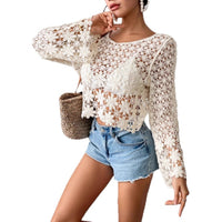 Women's Fashion Round Neck Loose Hollow Long Sleeve