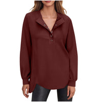 Women's Fashion Casual Solid Color Round Neck Button Long Sleeve Top