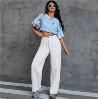 Female Versatile Plus Size Thin Wide-leg Jeans