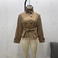 Women Double-breasted Niche Lace-up Trench Coat