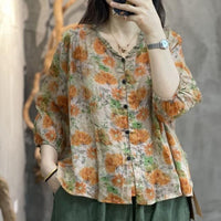 Wooden Ear Cotton And Linen Shirt Casual Collar Top