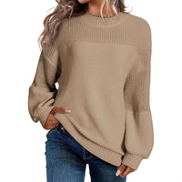 Solid Color Lantern Sleeve Pullover Round Neck Sweater