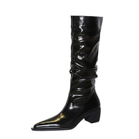Women's Over-the-knee Boots Chunky Heel Mid Heel Pointed Wrinkled Surface