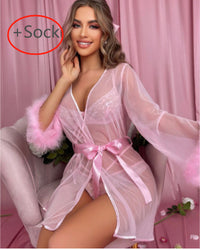 Lightweight Mesh See-through Wool Stitching Nightdress