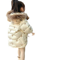 Girls' Embroidered Down Cotton-padded Mid-length Thickened
