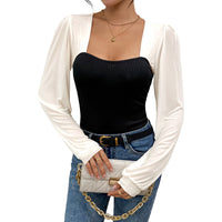 Knitted Long-sleeved Slim And Elegant Square Neck Jumpsuit For Women