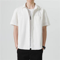 Cotton Short-sleeved Casual Solid Color Shirt Coat