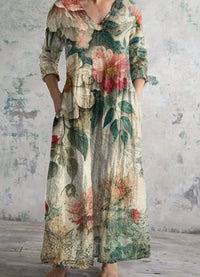 Loose-fitting Fashionable And High-end V-neck Printed Dress