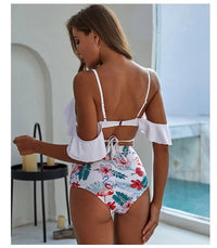 New Sexy Ruffled High Waist Bikini Women's Cross Swimsuit Off-shoulder Bikini Suit Swimsuit Summer Beachwear