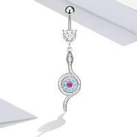 Flower Belly Ring Inlaid Zircon Water Drop Serpentine