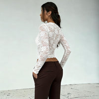 Women's Lace V-neck Long Sleeve Top