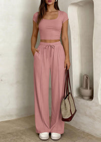 Y2K 2-piece Short-sleeve And Long-pants Set For Women