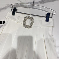 Square Rhinestone Waistband Design Anti Glare Pleated Skirt