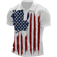 Short-sleeve T-shirt With National Flag Print And A Turn-down Collar POLO Shirt