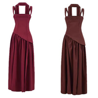 Flowing Ribbon-Trimmed High-Slit Waist-Cinching Lace-Up Maxi Dress