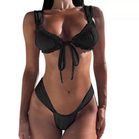 Lace-up Bikini Solid Color Split Women's Swimsuit