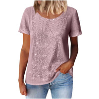 Women's Commuter Sequin Loose Crew Neck Short-Sleeve Top