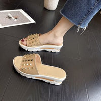 Cross-border Plus-size Rivet Leather Slippers Women's Shoes