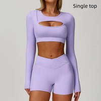 Nude Feel Tight Yoga Long Sleeve Sports Hollow T-shirt
