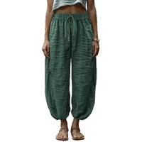 Elastic-waist Drawstring Pants With Patch Pockets And A Lantern-leg Silhouette
