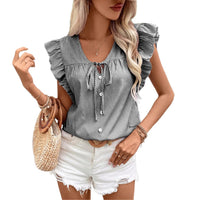 Loose Striped Top With French-Style Strap And Ruffle Sleeves