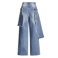 Casual Faux Two-piece Ripped Jeans