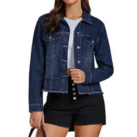 Female Solid Color Casual Embossed Denim Jacket Button Top