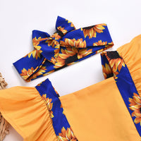 Ins New Girl Flying Sleeve SUNFLOWER Triangle Rompers Headband