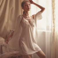 Ice Silk Lace Suspender Nightdress Set