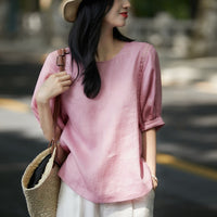 Breathable Lantern-Sleeve Blouse French-Style Youthful Short-Sleeve Top