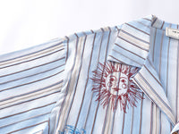 Fashion Vertical Stripes Mermaid Embroidered Short Sleeve Shirt