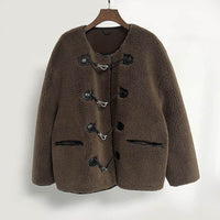 Autumn And Winter New Metal Leather Ring Fur Stitching Casual Fashionable Stylish Coat