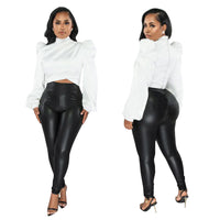 Women's Wear Puff Sleeve High Neck Short Artificial Silk Top