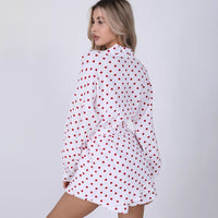 Love Print Long Sleeve Set Tie Front Cardigan Loungewear