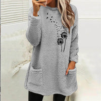 Women's Printed Round Neck Pullover Long Sleeve Pocket Double-sided Velvet Sweatshirt