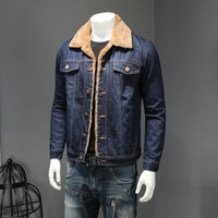 Men's Japanese Trendy Fleece-lined Thickened Denim Jacket Coat