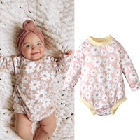 Long Sleeve Round Neck Small Flower Pattern One-piece Baby Romper