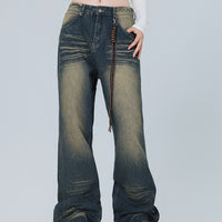 American-style Retro Micro-pull Design Jeans Men's Fashion Brand Straight-leg Trousers Women's