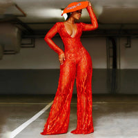 New European And American Sequins Halter Neck Red Jumpsuit Women