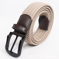 Men's Braided Pure Black Elastic Belt Without Holes