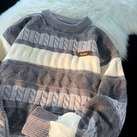 Men's Fashionable Retro Twisted Contrast Color Striped Sweater