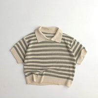 Children's Hollow Sweater Western Style Striped Short-sleeved T-shirt
