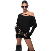 Womens Stylish Off-the-shoulder Long-sleeve Bodycon Dress